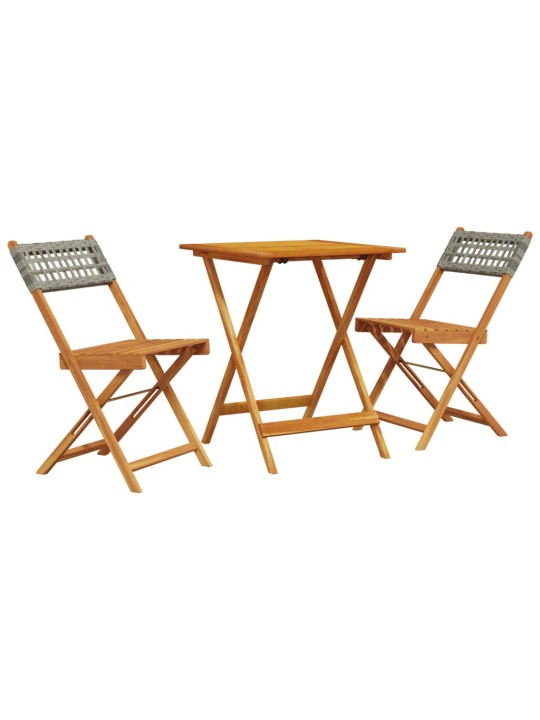 3dílný bistro set šedý polyratan a masivní dřevo