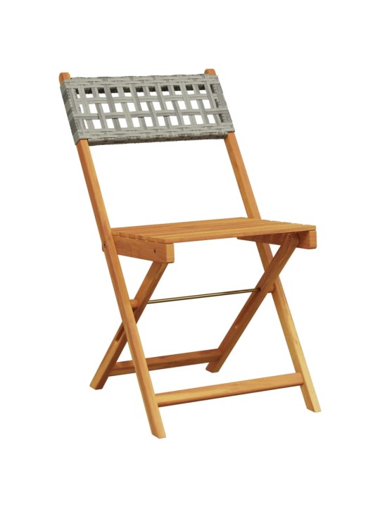 3dílný bistro set šedý polyratan a masivní dřevo