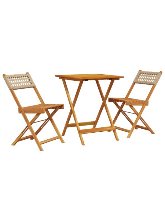 3dílný bistro set béžový polyratan a masivní dřevo