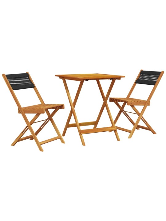 3dílný bistro set černý polypropylen a masivní dřevo