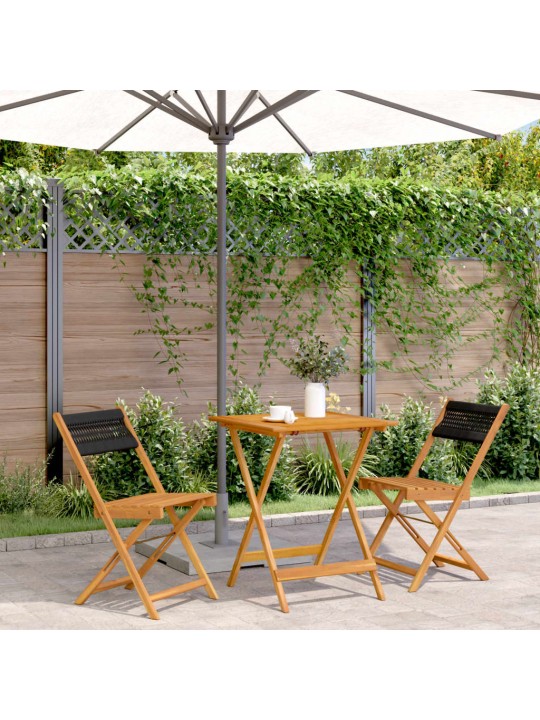 3dílný bistro set černý polypropylen a masivní dřevo
