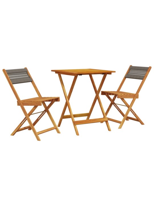 3dílný bistro set šedý polypropylen a masivní dřevo