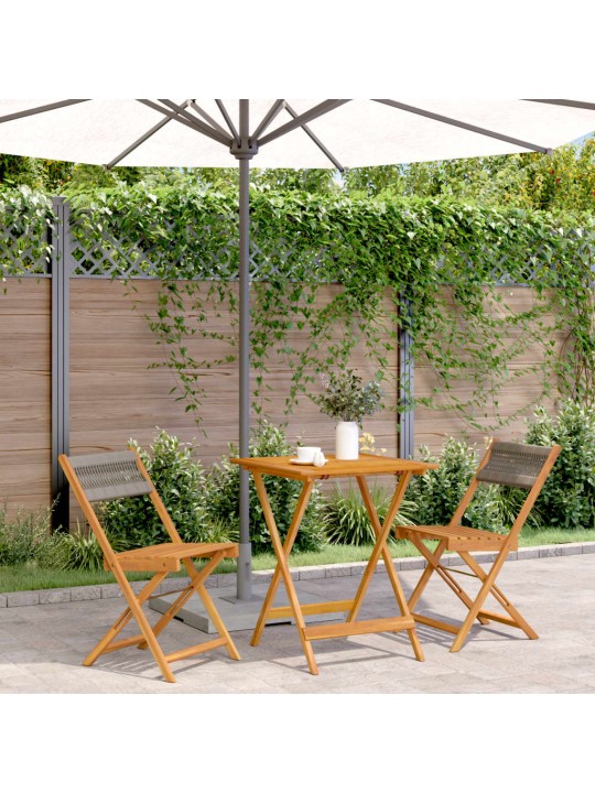 3dílný bistro set šedý polypropylen a masivní dřevo