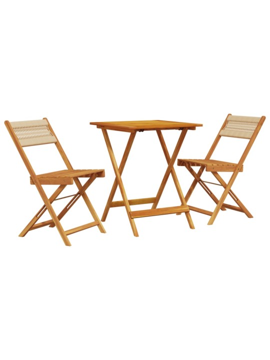 3dílný bistro set béžový polypropylen a masivní dřevo