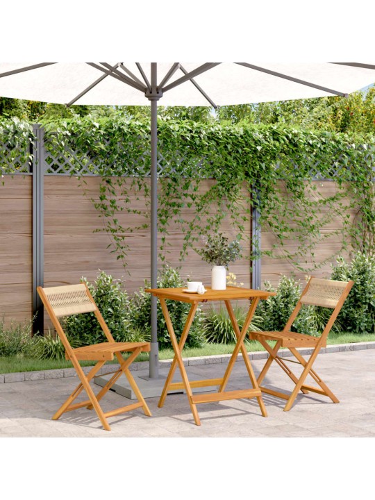 3dílný bistro set béžový polypropylen a masivní dřevo