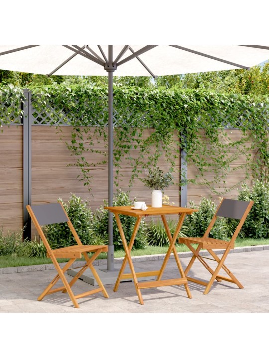 3dílný bistro set antracitový textil a masivní dřevo