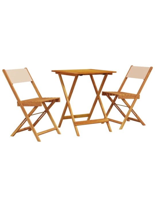 3dílný bistro set béžový textil a masivní dřevo