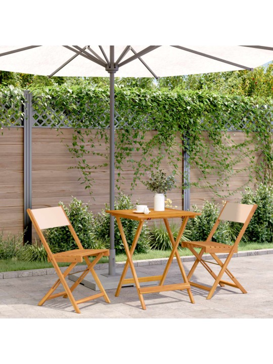 3dílný bistro set béžový textil a masivní dřevo
