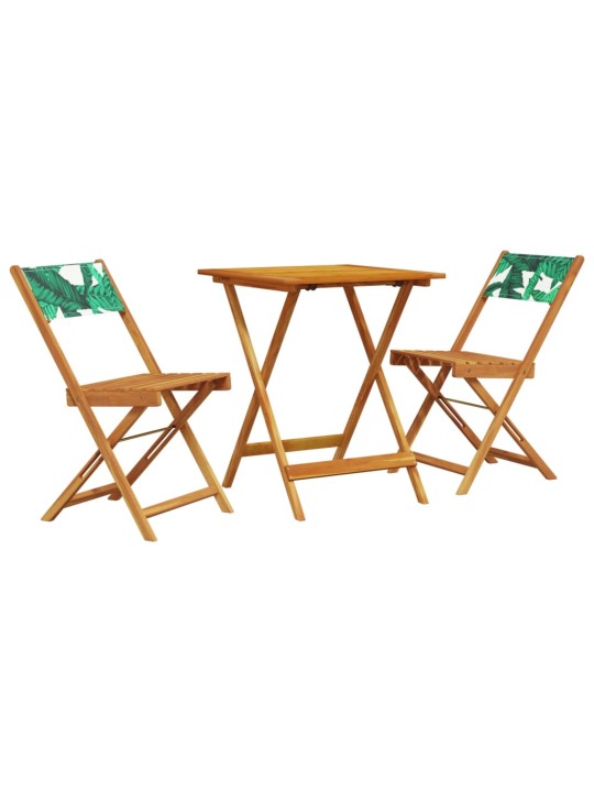 3dílný bistro set vzor listů textil a masivní dřevo