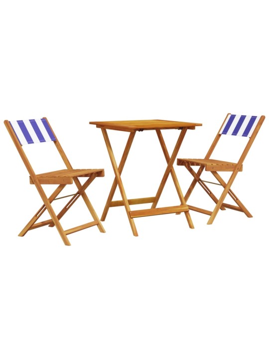 3dílný bistro set modrý a bílý textil a masivní dřevo