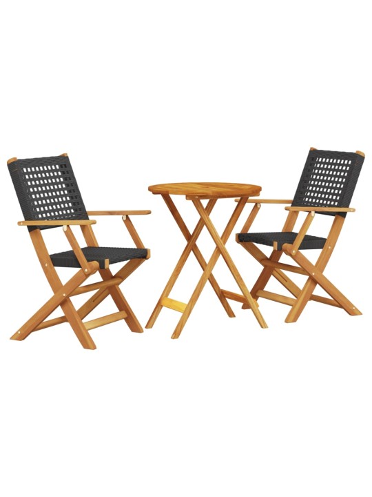 3dílný bistro set černý polyratan a masivní dřevo