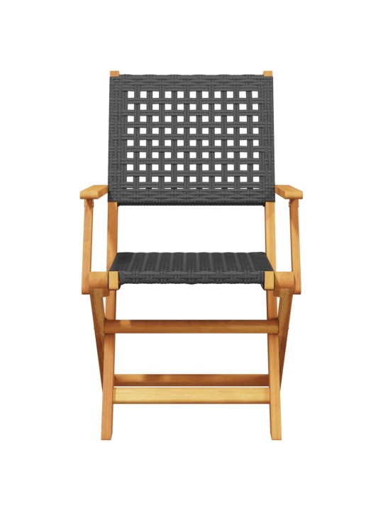 3dílný bistro set černý polyratan a masivní dřevo