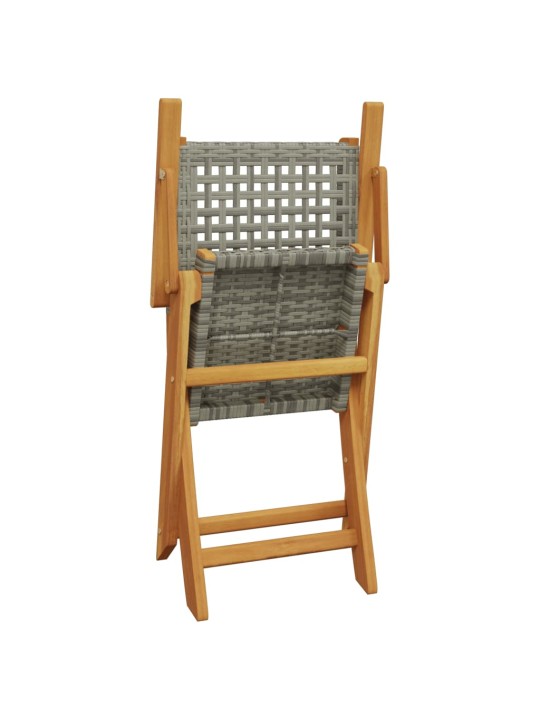 3dílný bistro set šedý polyratan a masivní dřevo