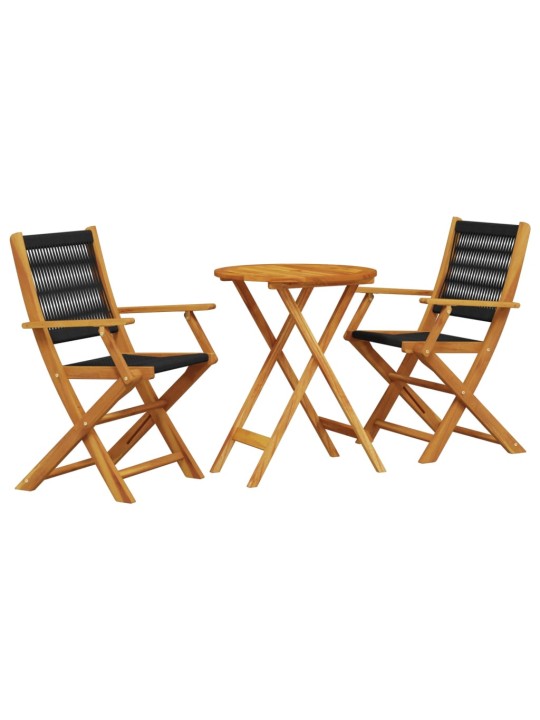 3dílný bistro set černý polypropylen a masivní dřevo