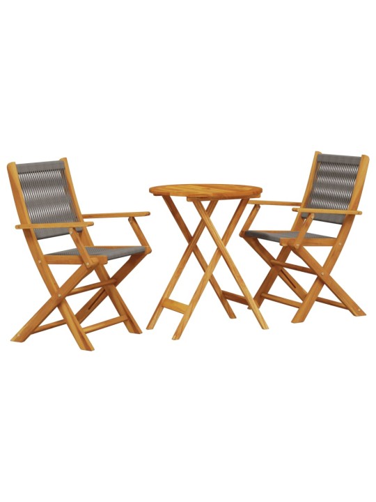 3dílný bistro set šedý polypropylen a masivní dřevo