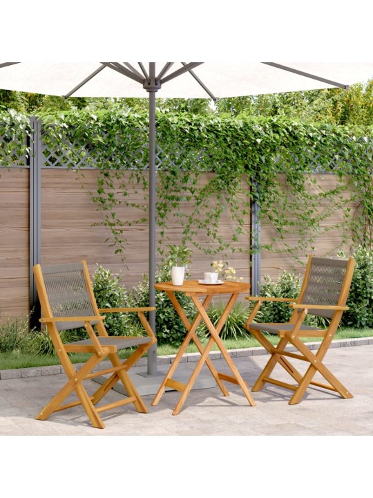 3dílný bistro set šedý polypropylen a masivní dřevo