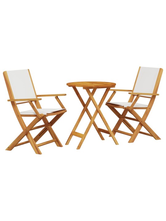 3dílný bistro set krémově bílý textil a masivní dřevo