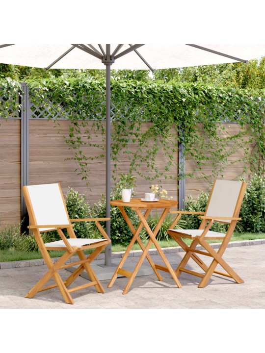 3dílný bistro set krémově bílý textil a masivní dřevo
