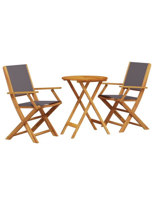 3dílný bistro set antracitový textil a masivní dřevo