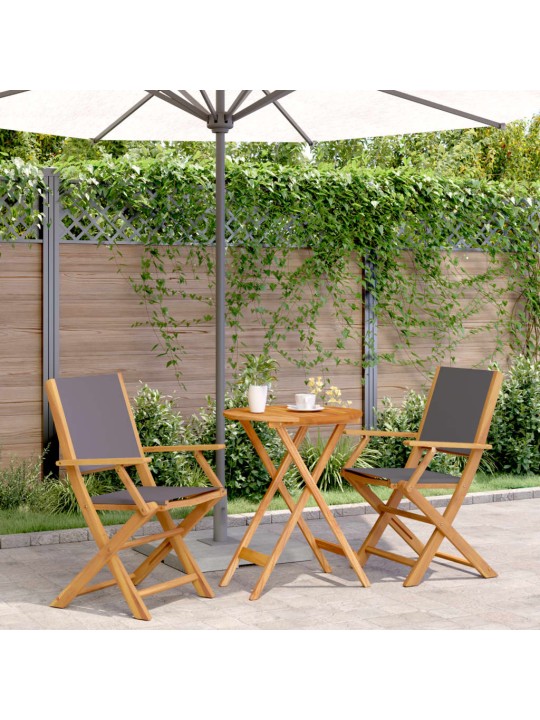 3dílný bistro set antracitový textil a masivní dřevo