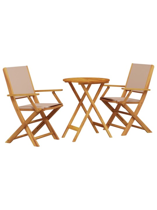3dílný bistro set taupe textil a masivní dřevo