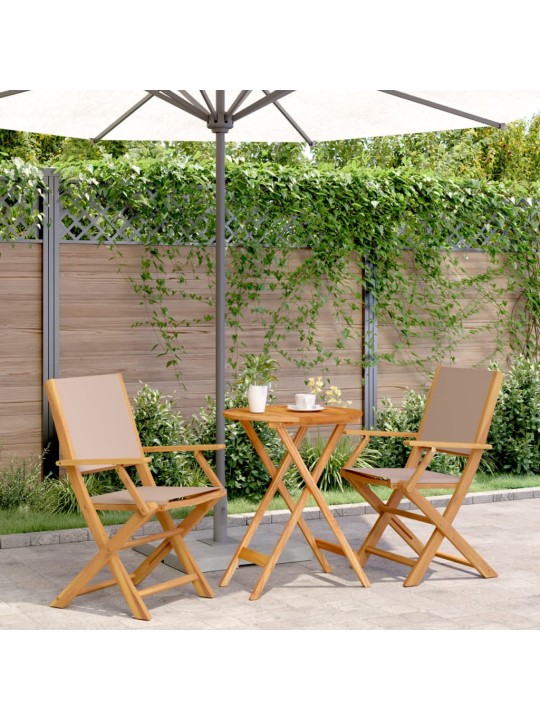 3dílný bistro set taupe textil a masivní dřevo