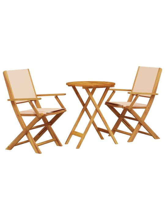 3dílný bistro set béžový textil a masivní dřevo