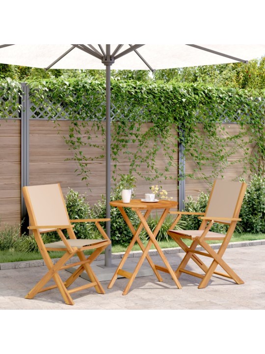 3dílný bistro set béžový textil a masivní dřevo