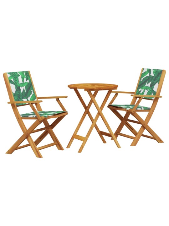 3dílný bistro set vzor listů textil a masivní dřevo