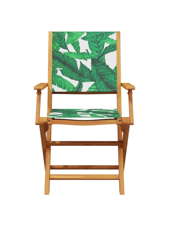 3dílný bistro set vzor listů textil a masivní dřevo