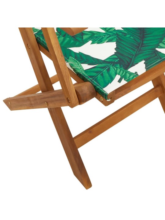 3dílný bistro set vzor listů textil a masivní dřevo