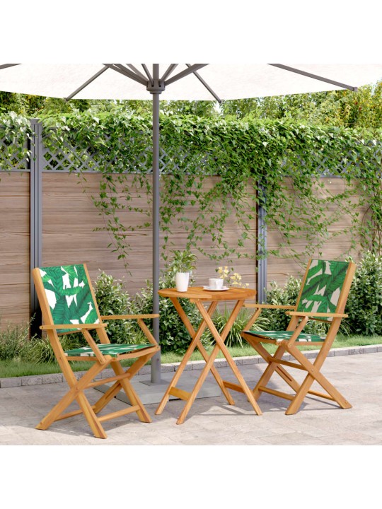 3dílný bistro set vzor listů textil a masivní dřevo