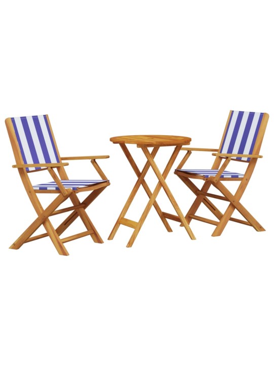 3dílný bistro set modrý a bílý textil a masivní dřevo