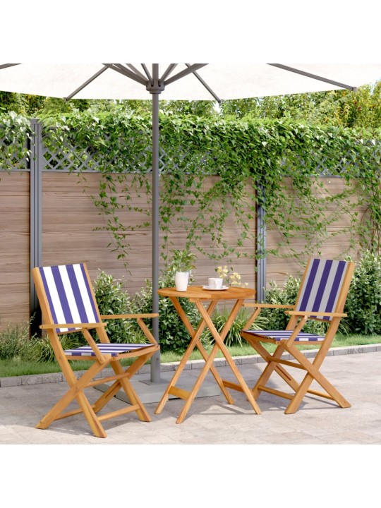 3dílný bistro set modrý a bílý textil a masivní dřevo