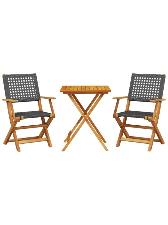 3dílný bistro set černý polyratan a masivní dřevo