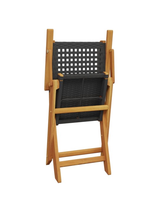 3dílný bistro set černý polyratan a masivní dřevo