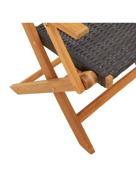 3dílný bistro set černý polyratan a masivní dřevo