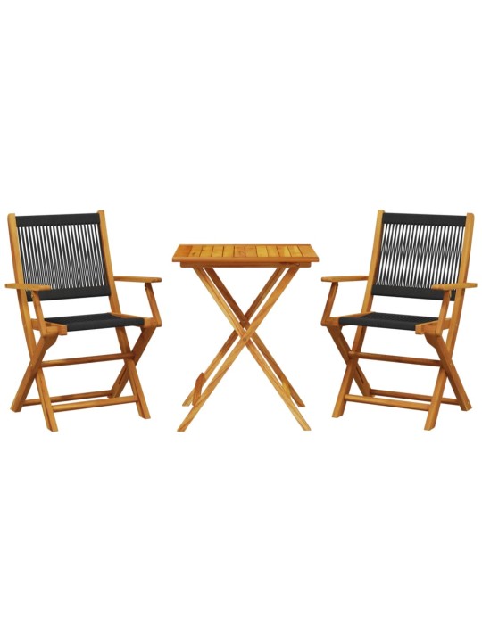 3dílný bistro set černý polypropylen a masivní dřevo