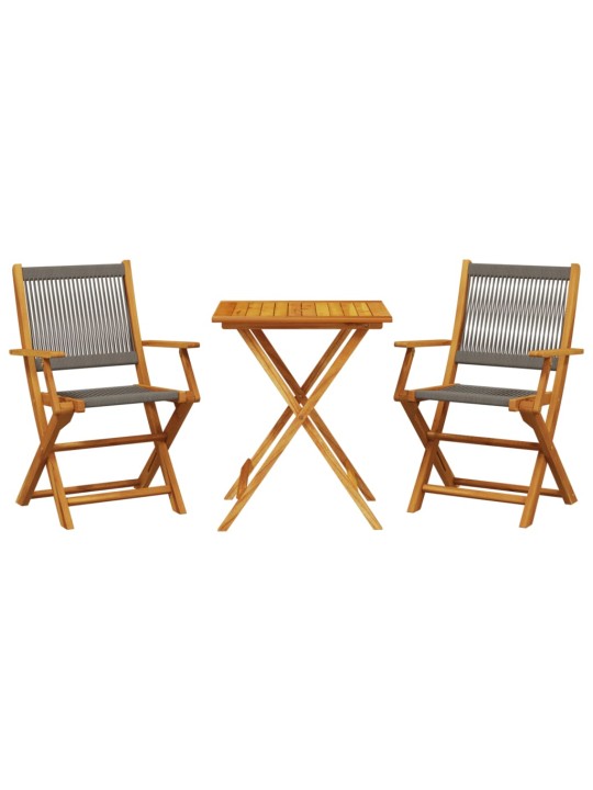 3dílný bistro set šedý polypropylen a masivní dřevo