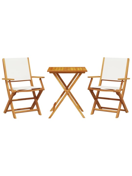 3dílný bistro set krémově bílý textil a masivní dřevo