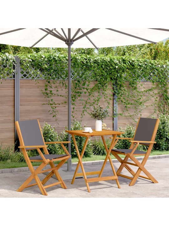 3dílný bistro set antracitový textil a masivní dřevo