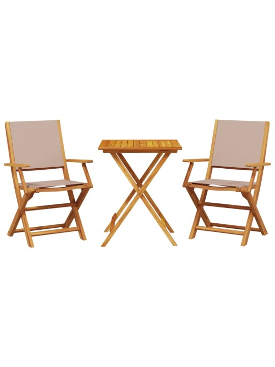 3dílný bistro set taupe textil a masivní dřevo