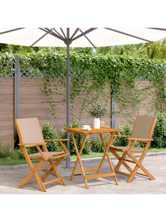 3dílný bistro set taupe textil a masivní dřevo
