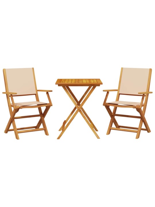 3dílný bistro set béžový textil a masivní dřevo