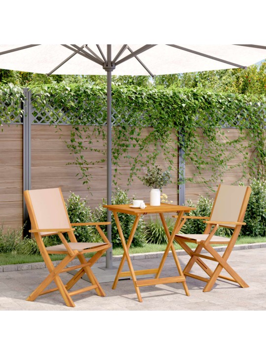 3dílný bistro set béžový textil a masivní dřevo