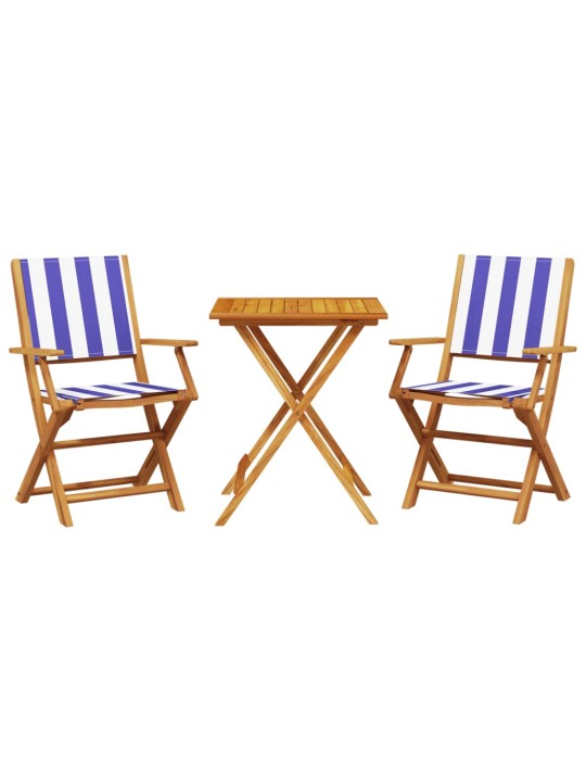 3dílný bistro set modrý a bílý textil a masivní dřevo