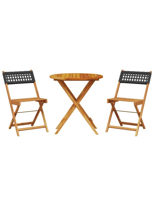 3dílný bistro set černý polyratan a masivní dřevo