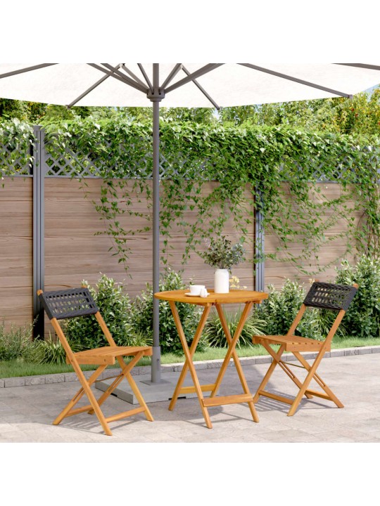 3dílný bistro set černý polyratan a masivní dřevo