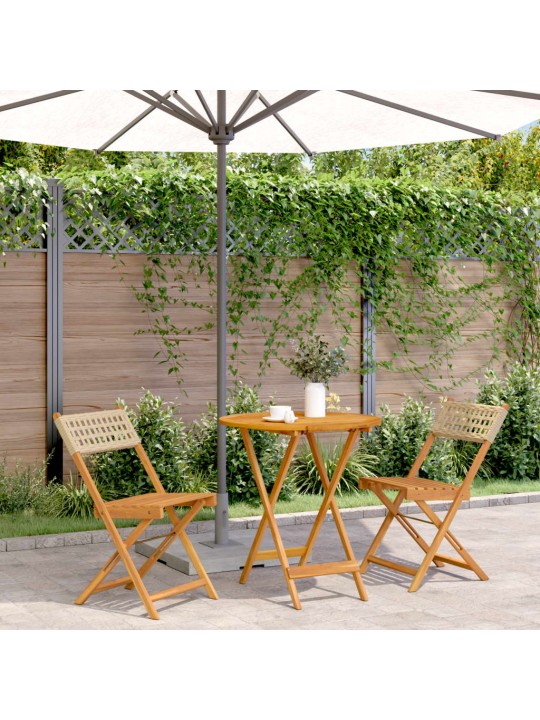 3dílný bistro set béžový polyratan a masivní dřevo