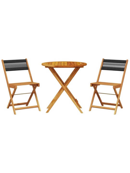 3dílný bistro set černý polypropylen a masivní dřevo